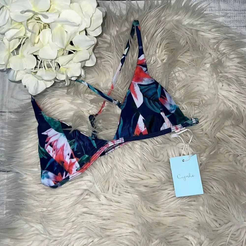 NEW Cupshe Cheeky Gal Floral Botanical Bikini Top Tropical Day Lilly sz S Small